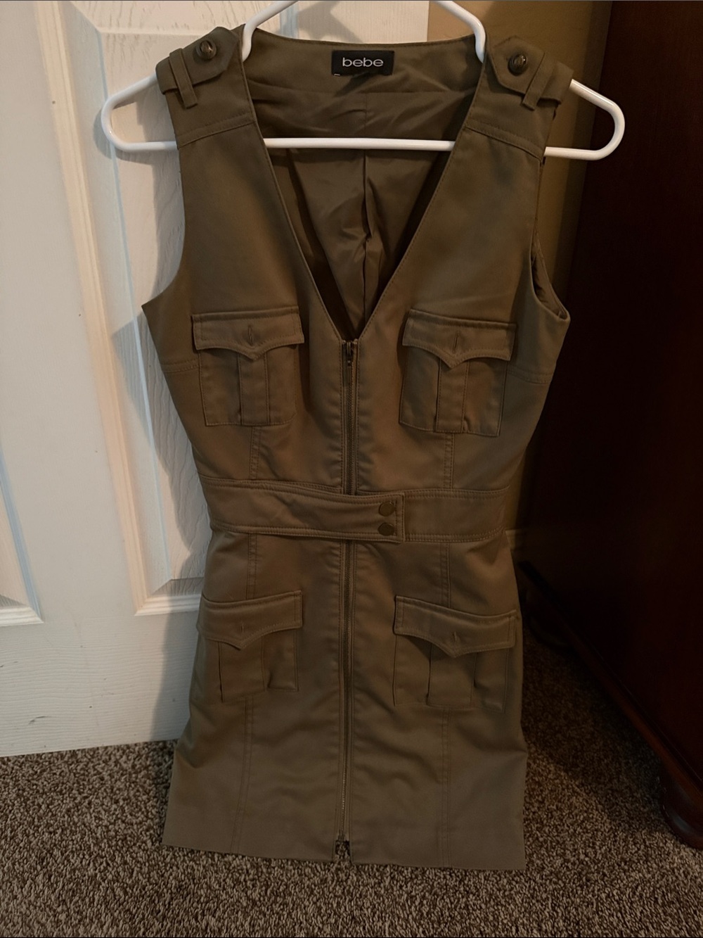 bebe Olive Green Utility Zip Dress